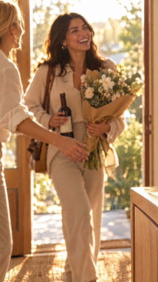 Guests arriving with flowers