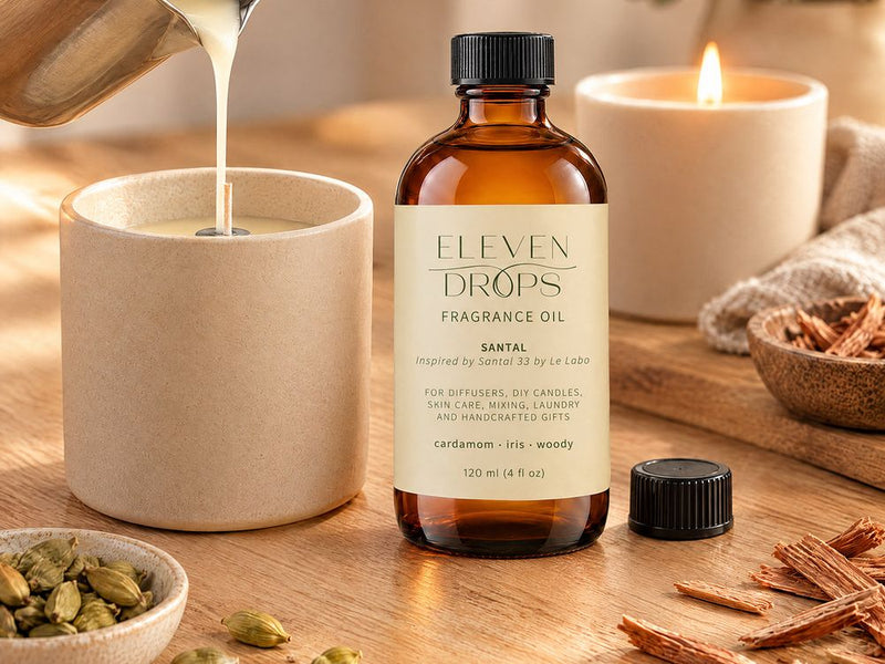 Santal fragrance oil used around the home